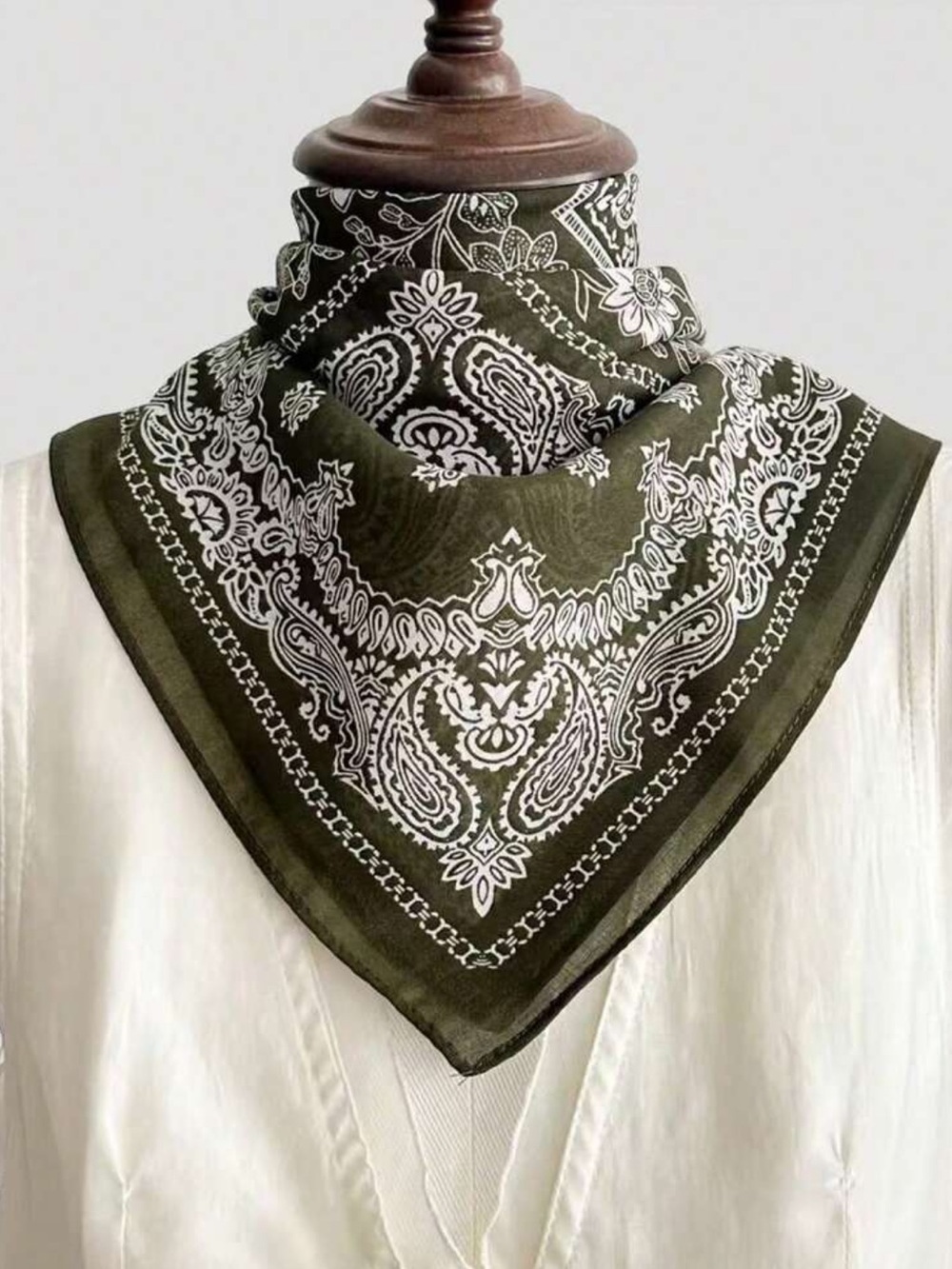Olive Green Paisley Bandana Scarf - Women's Neck Wrap